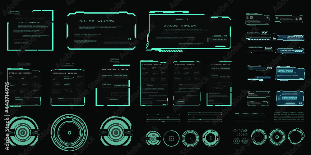 Wall mural hud futuristic user interface elements. headings, technical levers, information boxes, frames and in