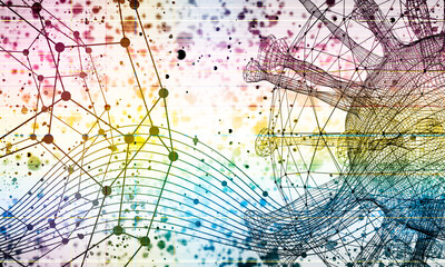 Abstract virus model with connected lines and dots background