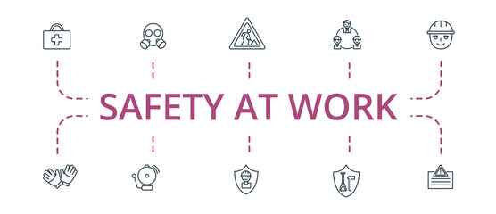 Obraz premium Safety Work icon set. Contains editable icons theme such as alarm, work insurance, safety precautions and more.