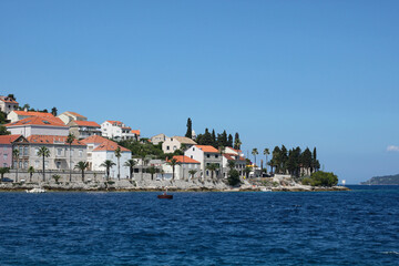 Fototapeta na wymiar View of Korcula town in sunny summer day, Korculaisland, Croatia, Adriatic sea