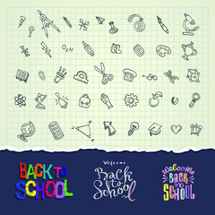 Back to school concept. Education doodle icons