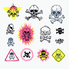 Pirate skull emblem illustration with crossed bones.