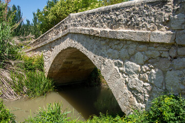 Fototapeta na wymiar Antiguo puente de piedra en Tielmes sobre el río Tajuña