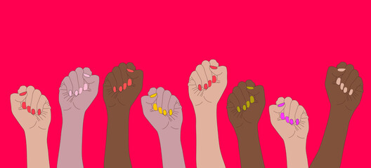Vector art: Fight for your rights concept, hands illustration, demonstration, Feminism Concept.
