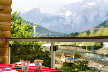 balcony with mountain view, Theth Valley, in Albania