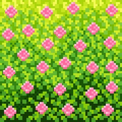 Grass texture pixel art. Vector picture. Bush texture pixel art. Rose flower texture background.