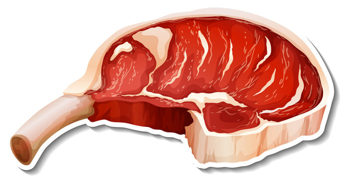 Prime rib raw meat sticker on white background