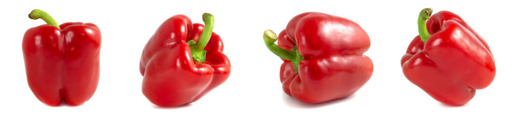 Set of images of red bell peppers isolated on white background.