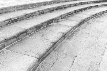 Building exterior stairs with antique white granite tiles