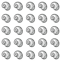Handmade illustrations - seamless patterns of seashells. Marine background. Perfect for invitations, greeting cards, posters, banners, flyers, etc.