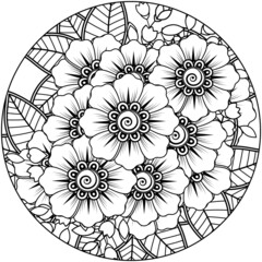 Mehndi flower for henna, mehndi, tattoo, decoration. decorative ornament in ethnic oriental style. doodle ornament. coloring book page.