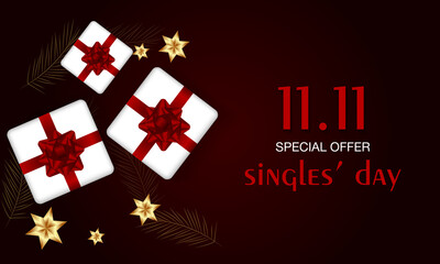 Singles Day Sale Day Holiday Banner - November 11 Chinese Shopping Day Sale - 11.11.