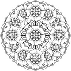 Mehndi flower for henna, mehndi, tattoo, decoration. decorative ornament in ethnic oriental style. doodle ornament. coloring book page.