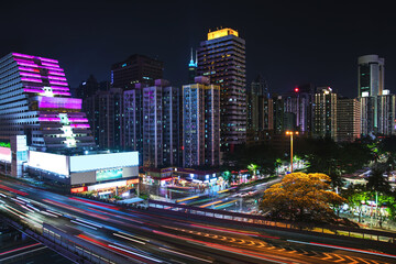 Fototapeta na wymiar Modern night city with a long exposure. Shenzhen, China.