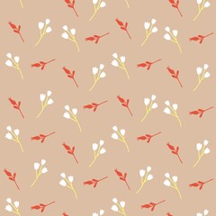 Cute seamless pattern with little flowers on a beige background. Vector illustration