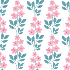 Fototapeta premium Seamless pattern with pink flowers on a white background. Vector illustration
