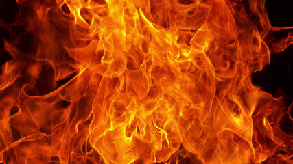 Texture of flames isolated on black background.