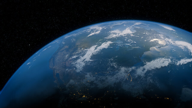 Earth in Space with views of USA and North America. Environment Concept.