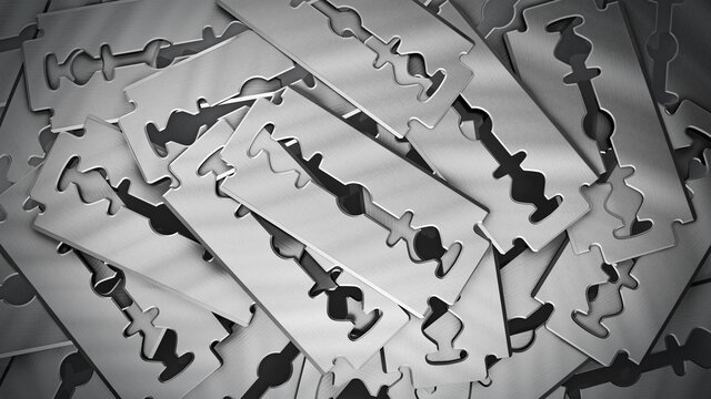 Stack Of Razor Blades Background. 3D Illustration