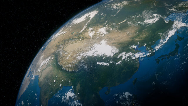 Earth in Space with views of China and Asia. Climate Concept.
