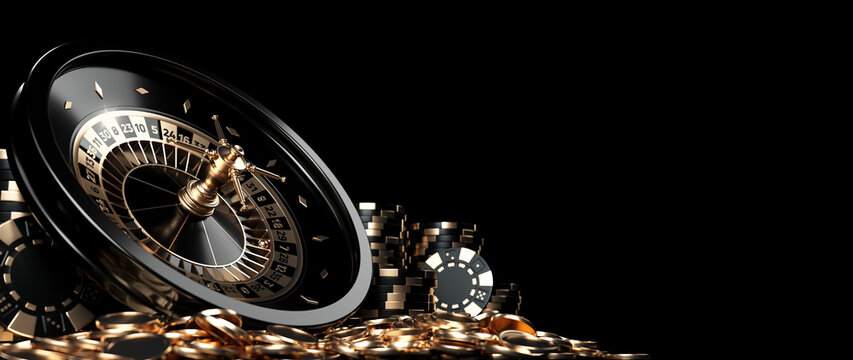 Roulette Wheel, Slot Machine, Four Aces Casino Chips And Coins, Modern  Black And Golden Isolated On The Black Background. Empty Space For Logo Or  Text - 3D Illustration Stock Illustration | Adobe Stock