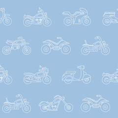 Motorbike - Vector background (seamless pattern) of motorcycle, bike, chopper, scooter and other transportation for graphic design