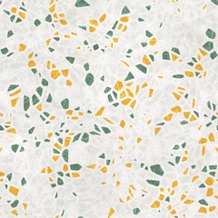 Seamless terrazzo pattern for surface design and print. High quality confetti illustration. Trendy rock and mineral composite mosaic composition in repeat. Textile print in light colors.