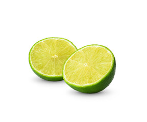 Fototapeta na wymiar Half with slice of fresh green lime isolated on white background