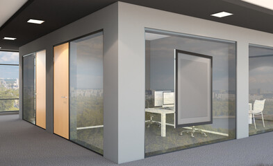 Obraz na płótnie Canvas Modern office Cabinet. 3D rendering. Meeting room. Mockup. Empty paintings