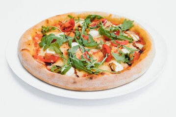 Delicious italian pizza over white background top view