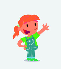 cartoon character of little girl on jeans explaining something while pointing.