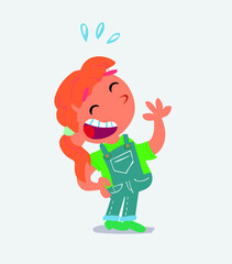 cartoon character of little girl on jeans laughing happily.