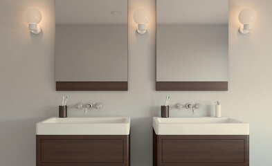 Scandinavian bathroom, classic  vintage interior design. 3D rendering.