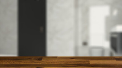 Background with empty table. Flooring. Scandinavian bathroom, classic  vintage interior design. 3D rend