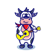 cute cow cartoon animal holding a guitar