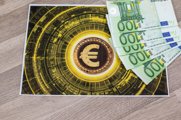Fototapeta na wymiar 100 euro banknotes and tepetino with euro symbol