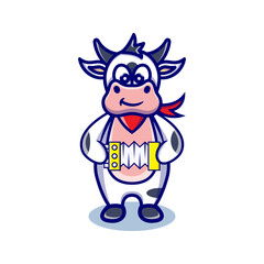 cute cow cartoon animal holding a accordion