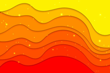 Orange paper cut background. Hot illustration with waves.