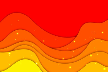 Orange paper cut background. Hot illustration with waves.