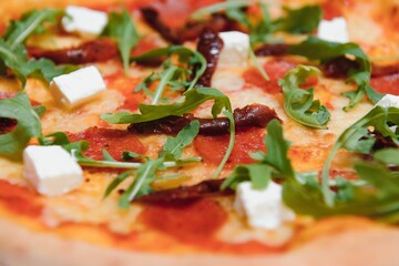 Mixed pizza from top isolated on white background clipping path included.