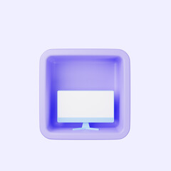 3d illustration of simple icon monitor on cube