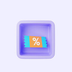 3d illustration of simple icon discount tag on cube