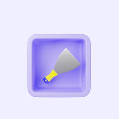 3d illustration of simple icon putty knife on cube