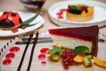 different desserts on the table in a cafe