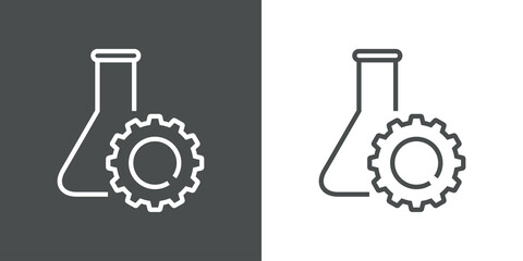 Laboratorio de química. Logotipo engranaje con matraz con lineas en fondo gris y fondo gris