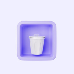 3d illustration of simple icon trash bin on cube