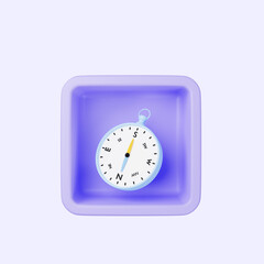 3d illustration of simple icon compass on cube