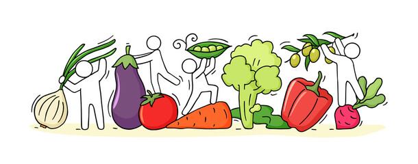 Happy people with frash vegetables.