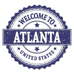 WELCOME TO ATLANTA - UNITED STATES, words written on blue stamp