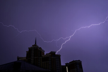 lightning sky storm building night